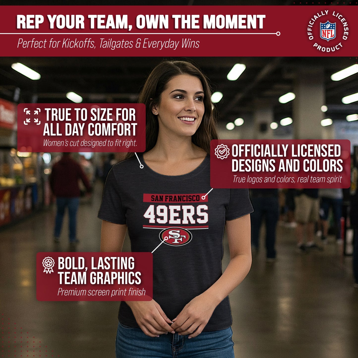 San Francisco 49ers NFL Women's Team Block Charcoal Tagless T-Shirt - Charcoal