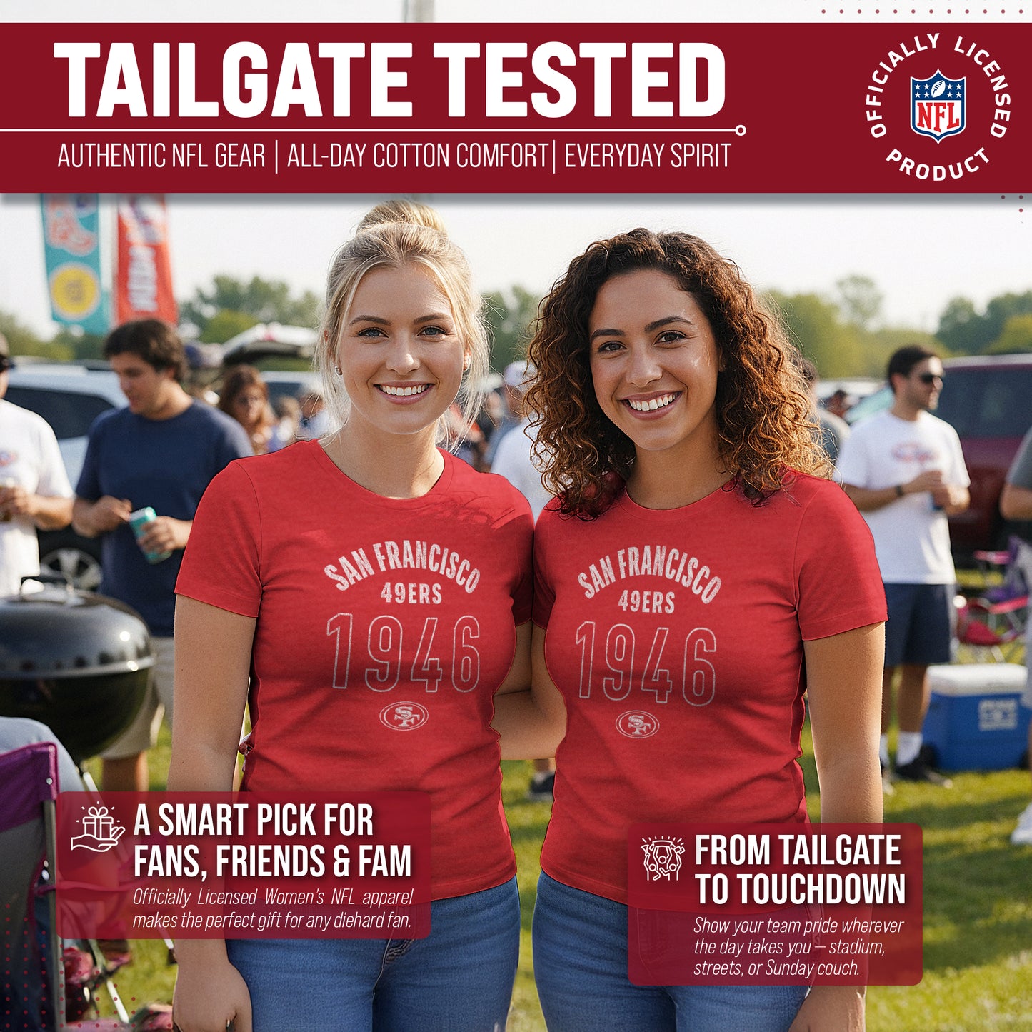 San Francisco 49ers NFL Womens Big Date Tag-Less T-Shirt - Red Heather