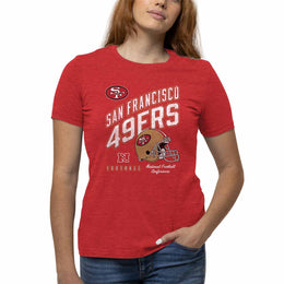 San Francisco 49ers NFL Womens Distressed Helmet Tag-Less Soft T-Shirt - Red Heather