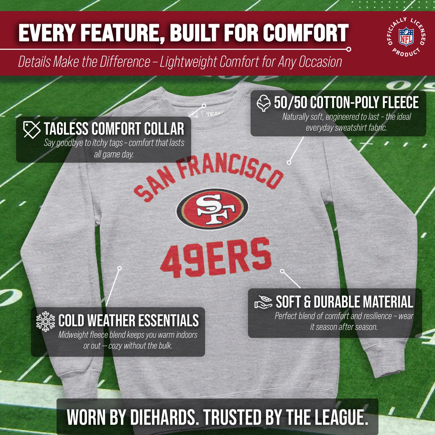 San Francisco 49ers NFL Adult Gameday Football Crewneck Sweatshirt - Sport Gray
