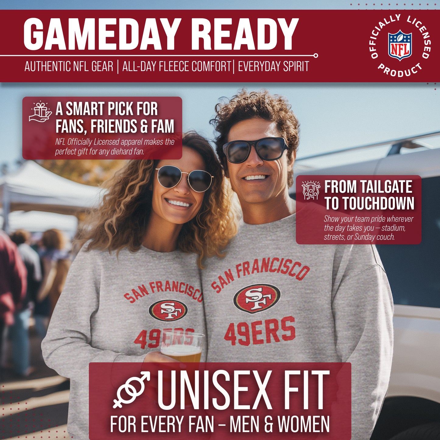 San Francisco 49ers NFL Adult Gameday Football Crewneck Sweatshirt - Sport Gray