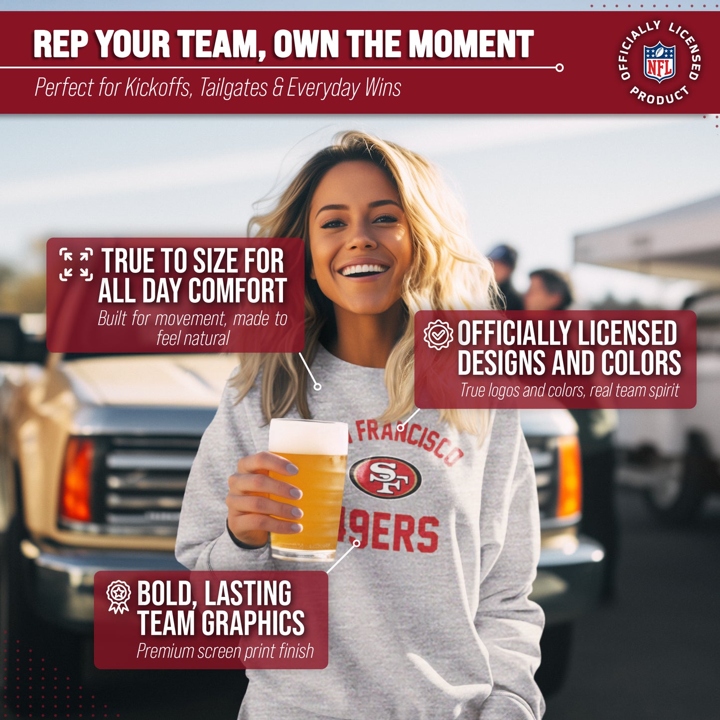 San Francisco 49ers NFL Adult Gameday Football Crewneck Sweatshirt - Sport Gray