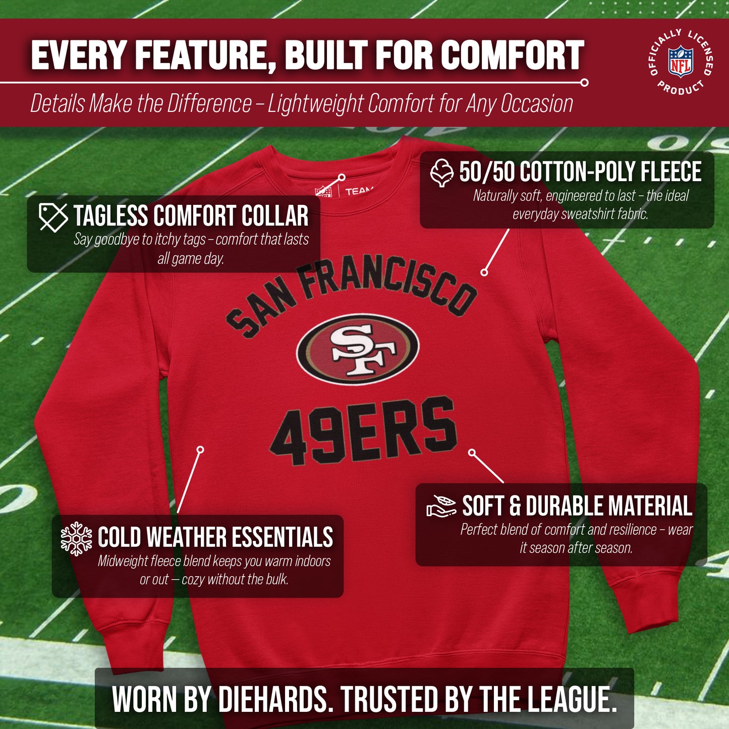 San Francisco 49ers NFL Adult Gameday Football Crewneck Sweatshirt - Red