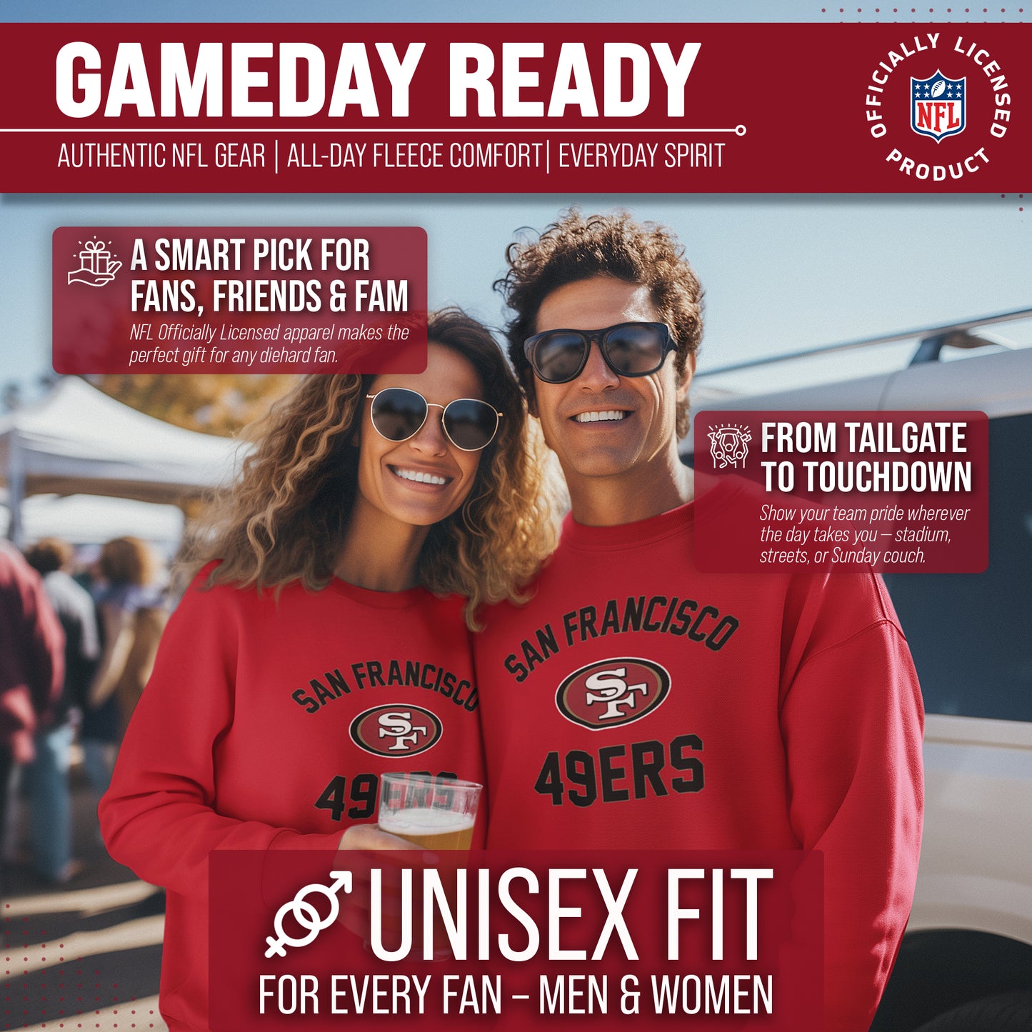 San Francisco 49ers NFL Adult Gameday Football Crewneck Sweatshirt - Red