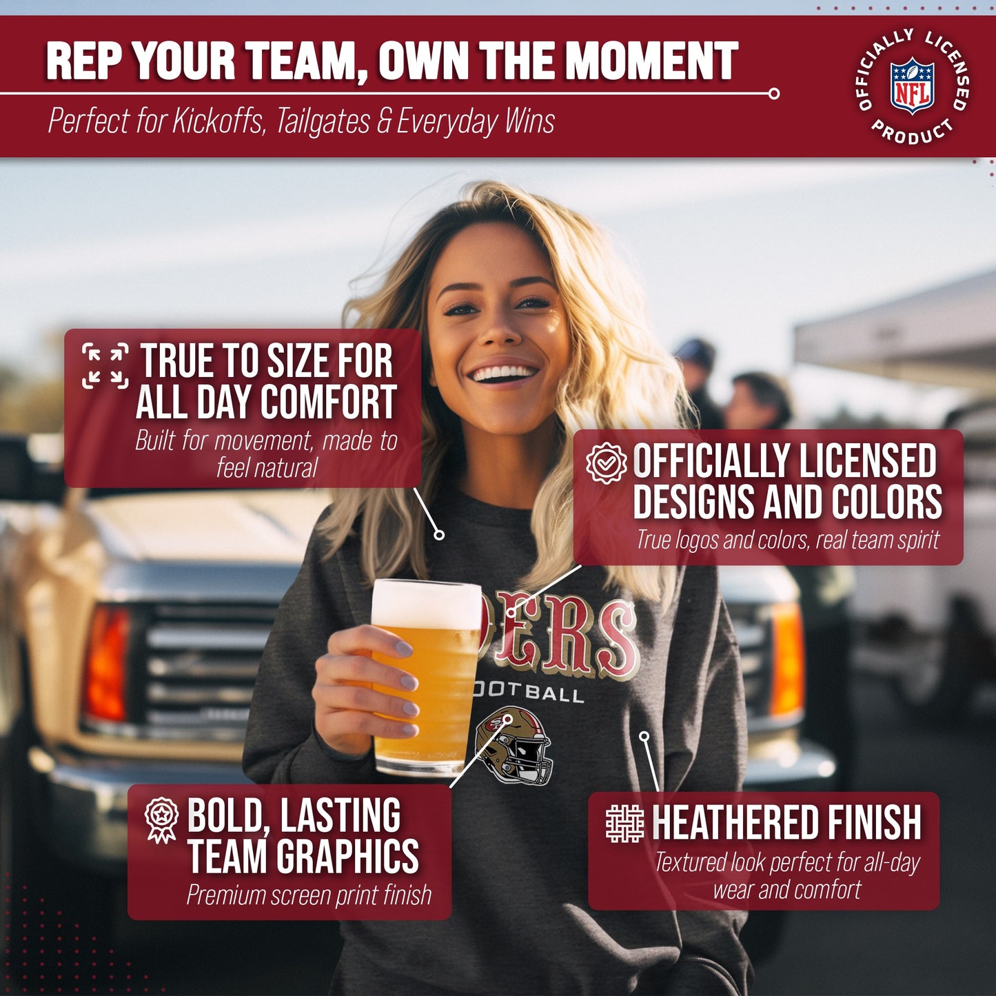 San Francisco 49ers Adult NFL Football Helmet Heather Crewneck Sweatshirt - Charcoal