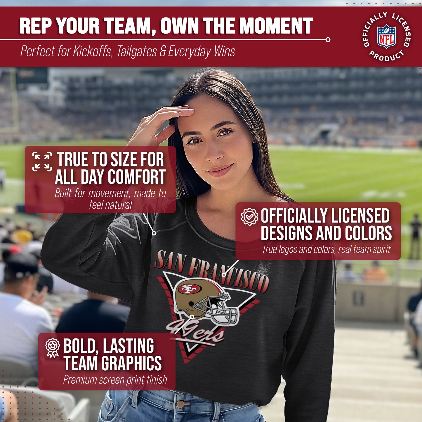 San Francisco 49ers NFL Womens Retro Triangle Slouchy Crewneck - Heather Charcoal