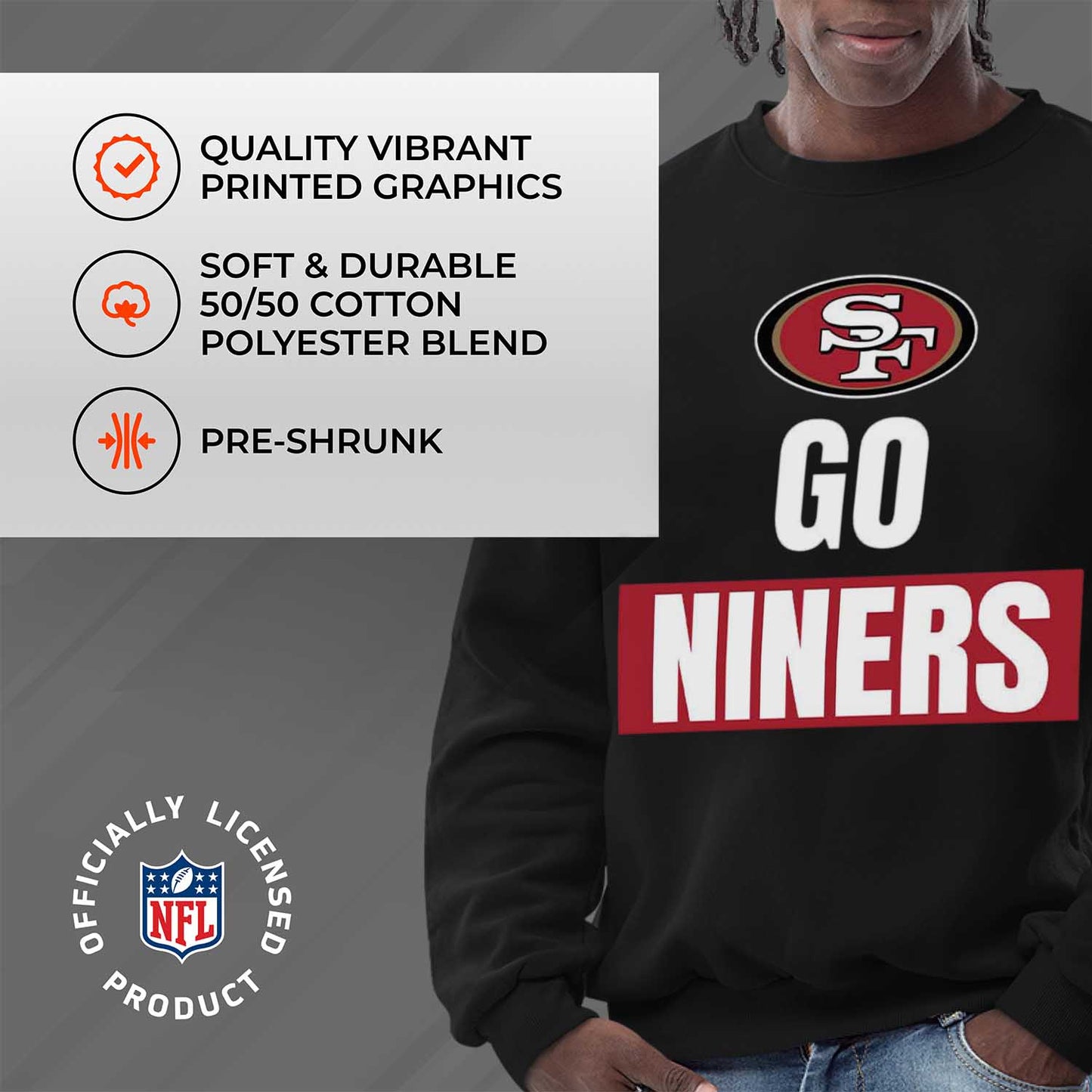 San Francisco 49ers NFL Adult Slogan Crewneck Sweatshirt - Black