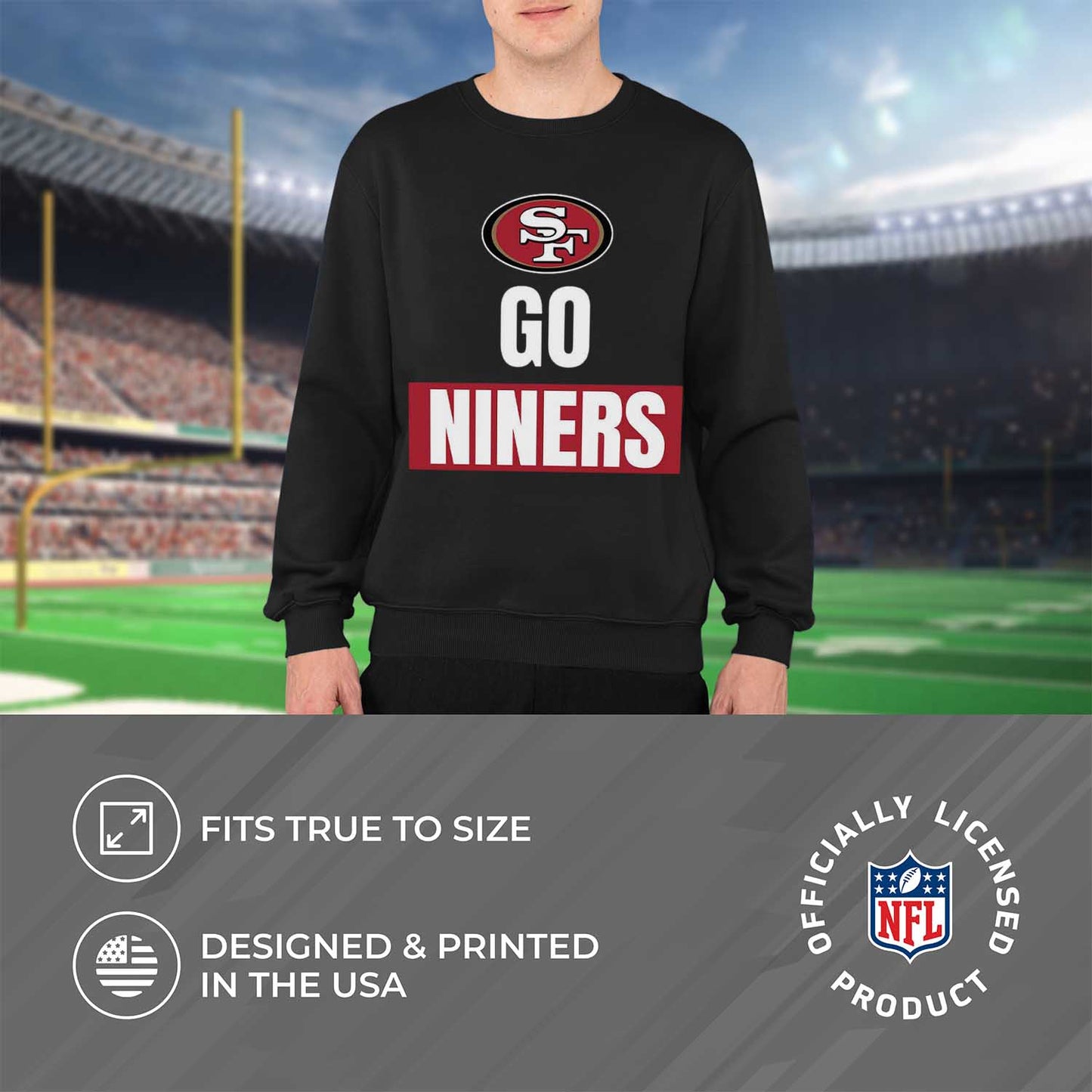 San Francisco 49ers NFL Adult Slogan Crewneck Sweatshirt - Black