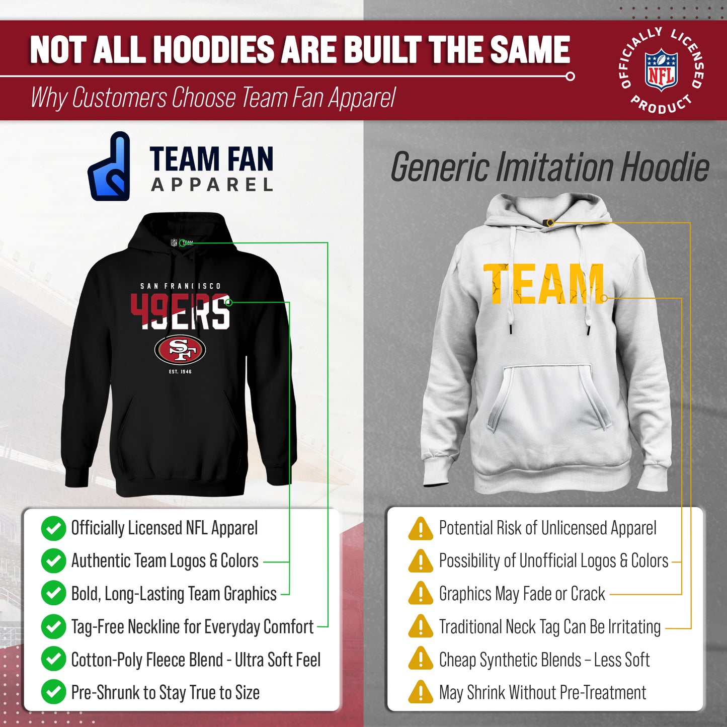 San Francisco 49ers Adult NFL Diagonal Fade Fleece Hooded Sweatshirt - Black