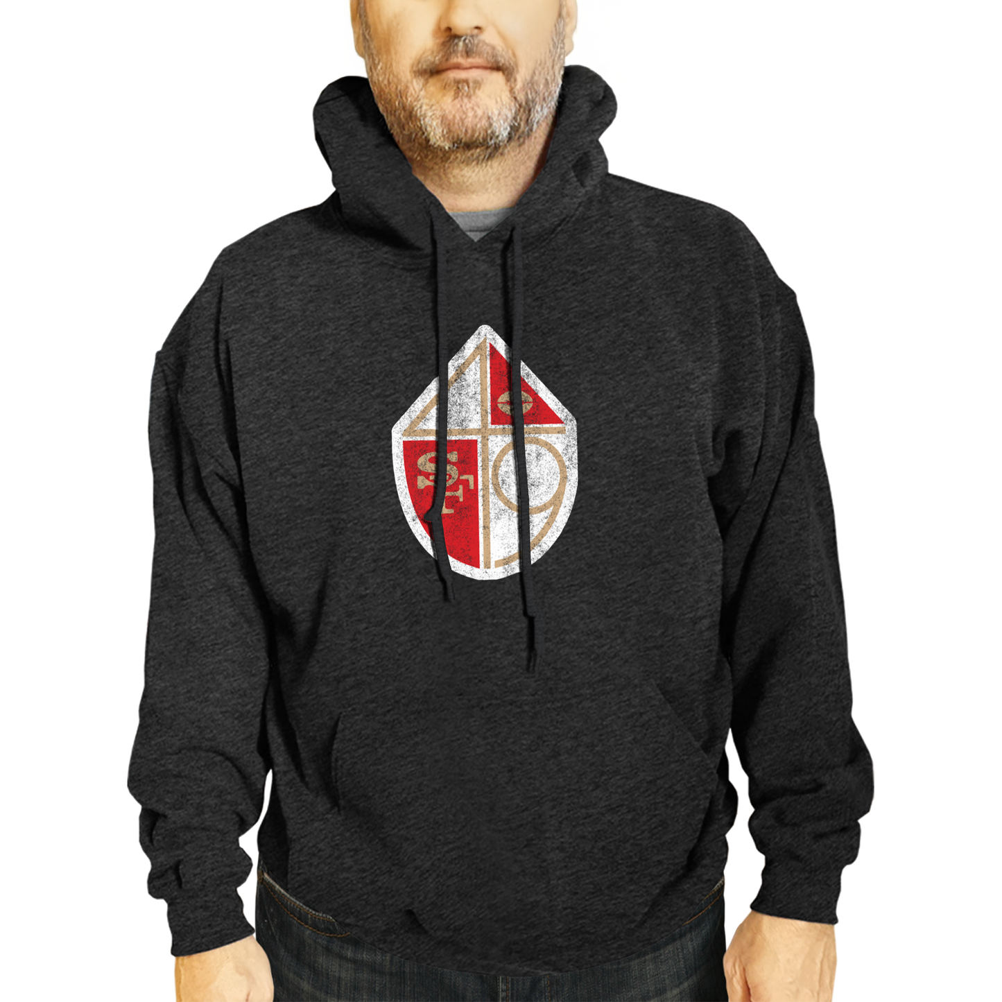 San Francisco 49ers NFL Adult Unisex Modern Throwback Ultra Soft Fleece Hooded Sweatshirt - Black Heather