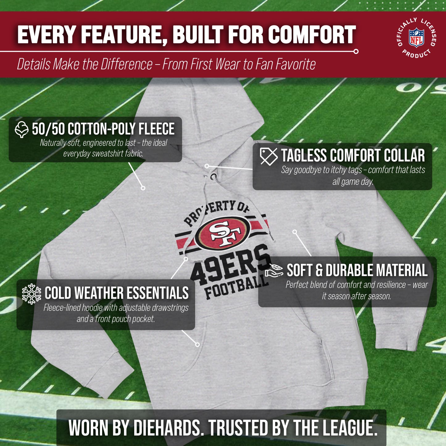 San Francisco 49ers NFL Adult Property Of Hooded Sweatshirt - Sport Gray