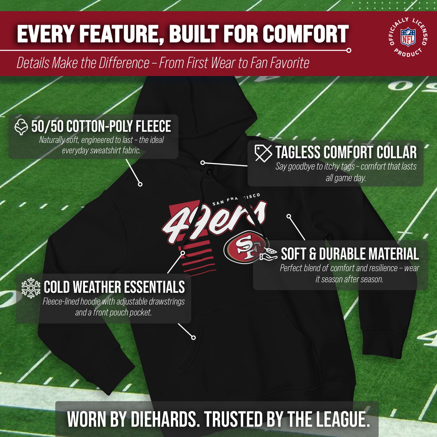 San Francisco 49ers NFL Adult Unisex Retro Script Ultra Soft Fleece Hooded Sweatshirt - Black