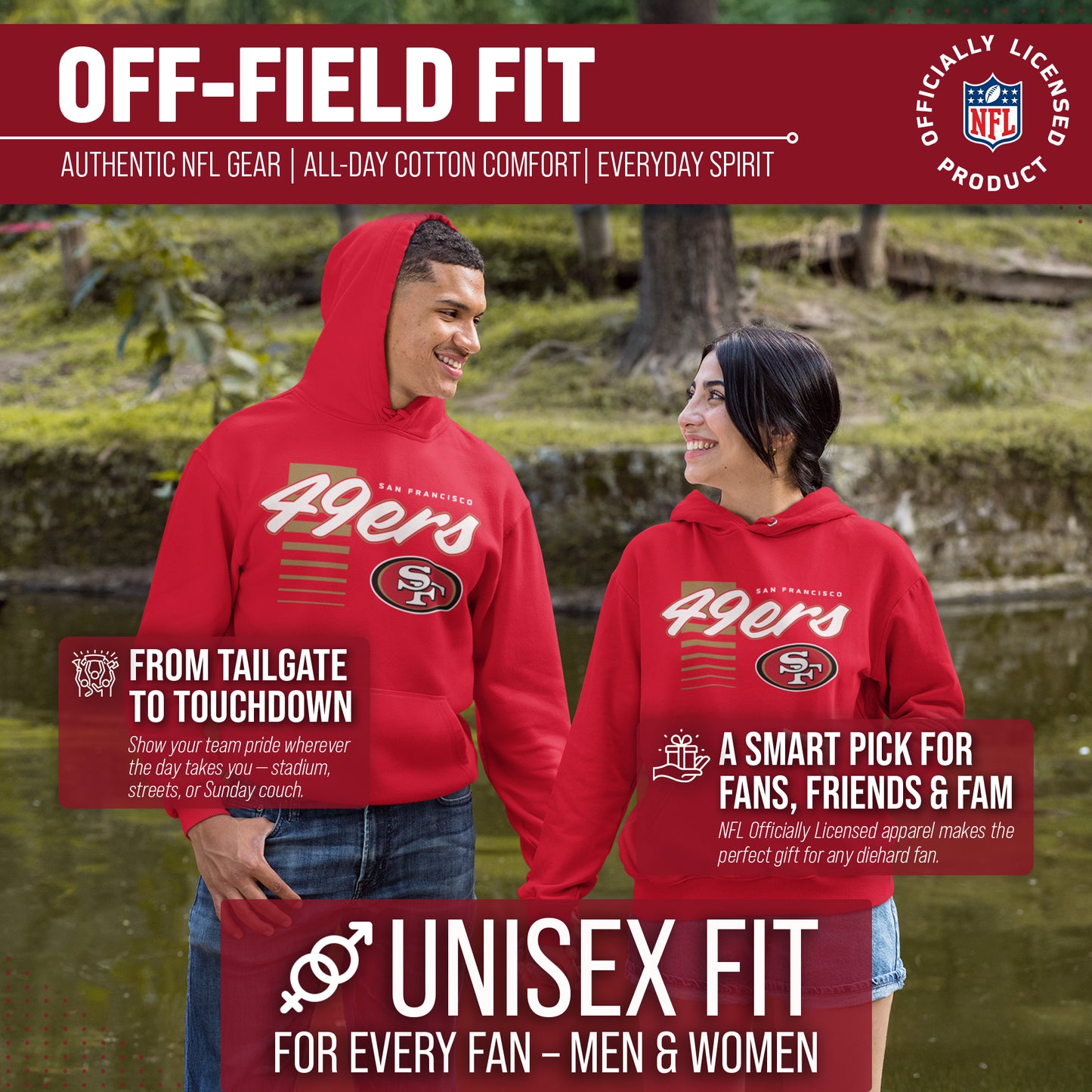 San Francisco 49ers NFL Adult Unisex Retro Script Ultra Soft Fleece Hooded Sweatshirt - Red