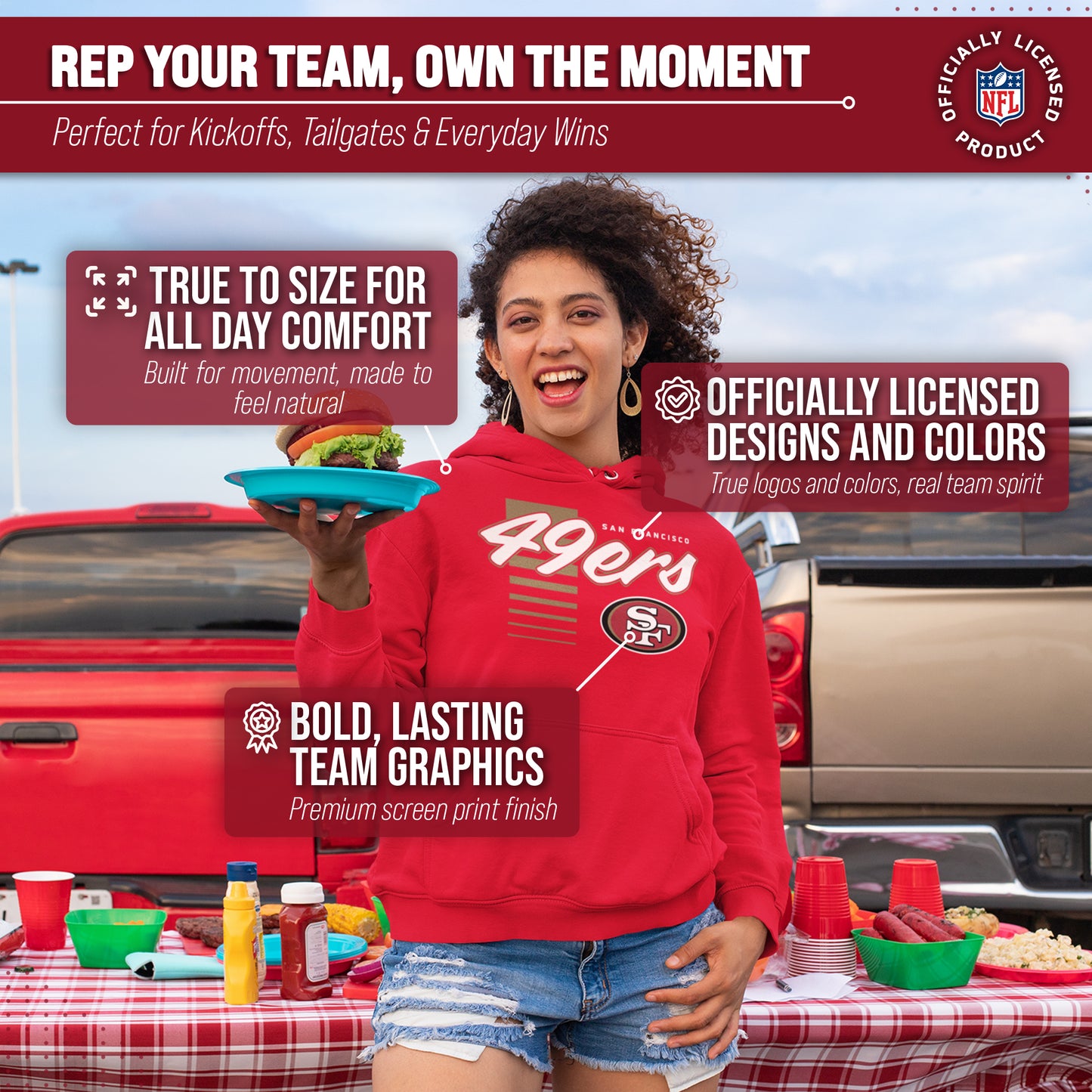 San Francisco 49ers NFL Adult Unisex Retro Script Ultra Soft Fleece Hooded Sweatshirt - Red