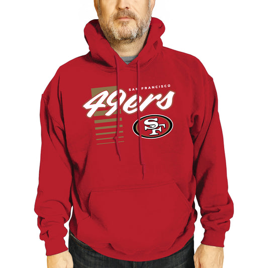 San Francisco 49ers NFL Adult Unisex Retro Script Ultra Soft Fleece Hooded Sweatshirt - Red