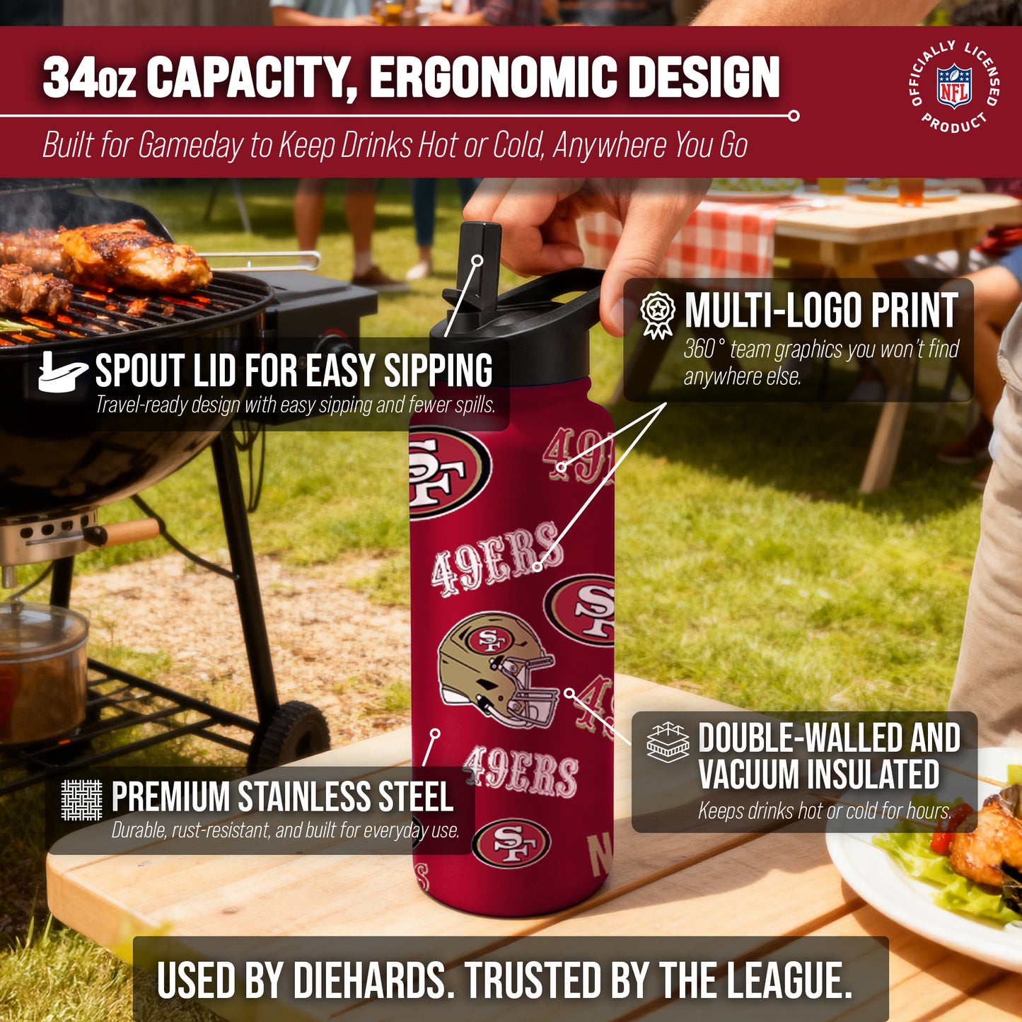 San Francisco 49ers NFL 34Oz Native Quencher Water Bottle - Cardinal