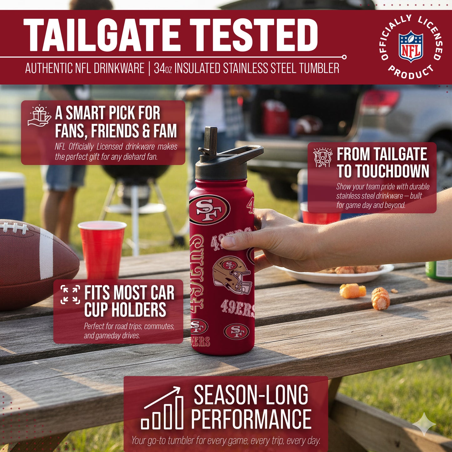 San Francisco 49ers NFL 34Oz Native Quencher Water Bottle - Cardinal