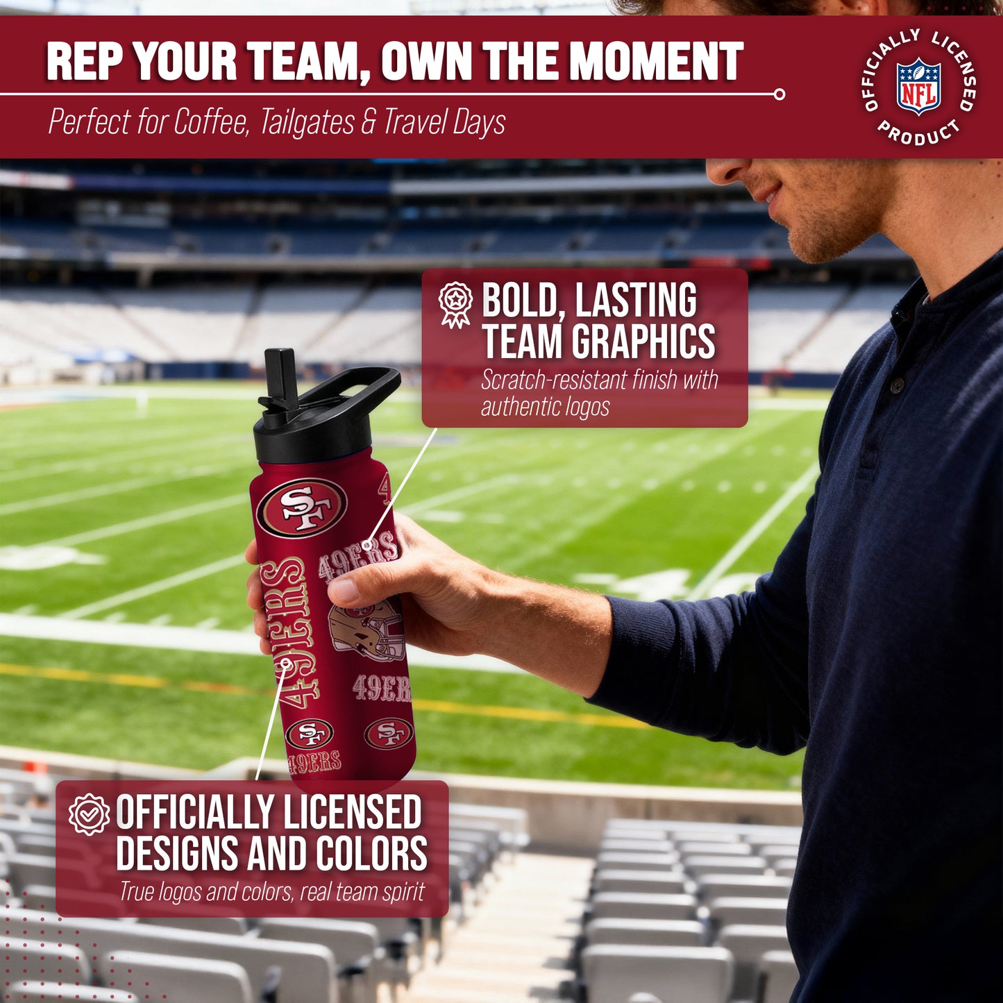 San Francisco 49ers NFL 34Oz Native Quencher Water Bottle - Cardinal