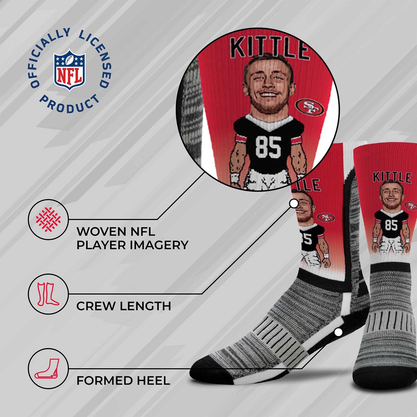 San Francisco 49ers NFL Adult V Curve MVP Player Crew Socks - Red