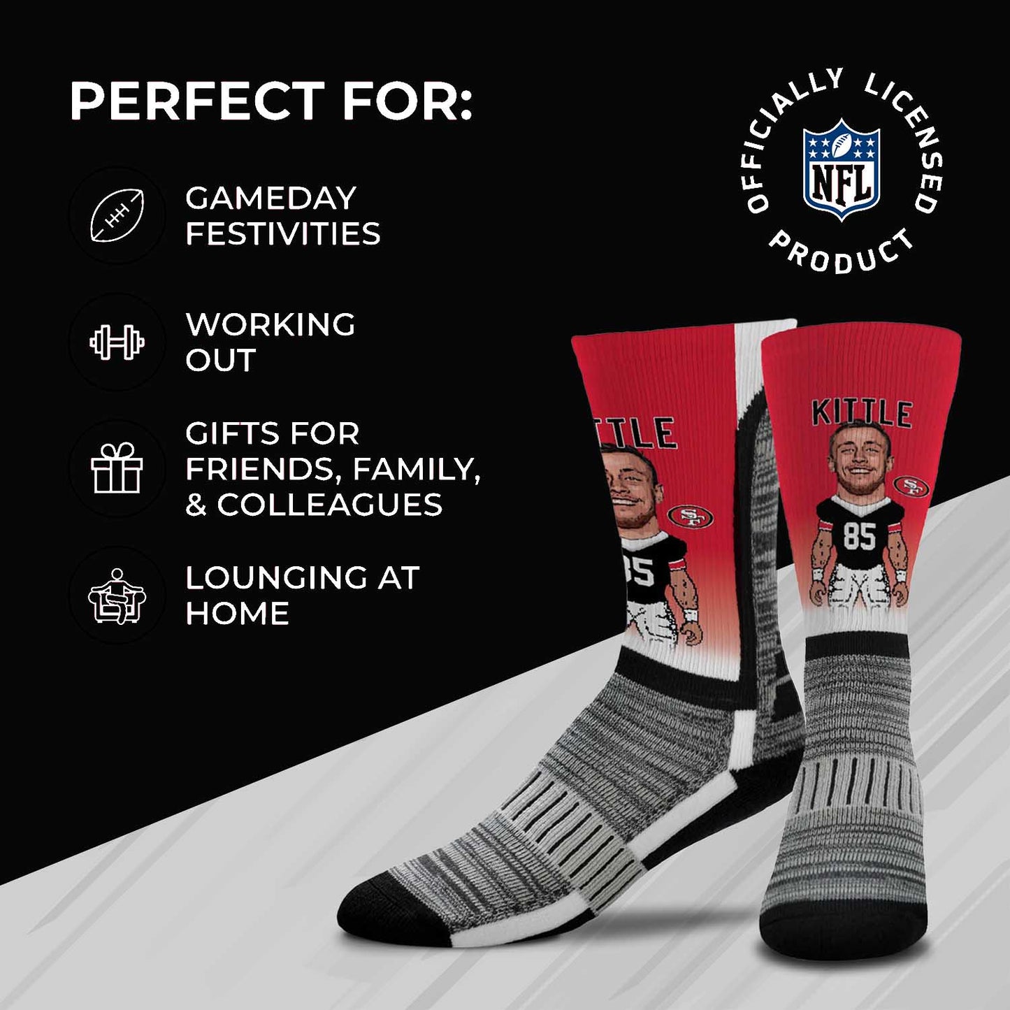 San Francisco 49ers NFL Adult V Curve MVP Player Crew Socks - Red