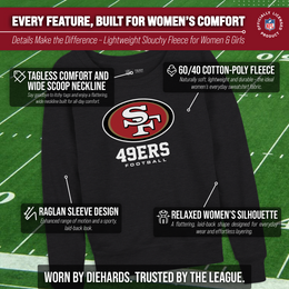 San Francisco 49ers Women's NFL Ultimate Fan Logo Slouchy Crewneck -Tagless Fleece Lightweight Pullover - Charcoal