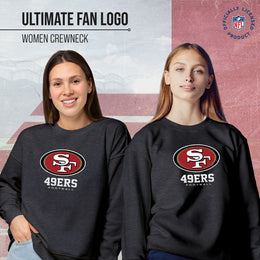 San Francisco 49ers Women's NFL Ultimate Fan Logo Slouchy Crewneck -Tagless Fleece Lightweight Pullover - Charcoal