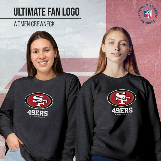 San Francisco 49ers Women's NFL Ultimate Fan Logo Slouchy Crewneck -Tagless Fleece Lightweight Pullover - Charcoal