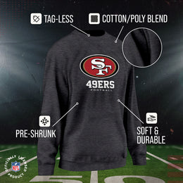 San Francisco 49ers Women's NFL Ultimate Fan Logo Slouchy Crewneck -Tagless Fleece Lightweight Pullover - Charcoal