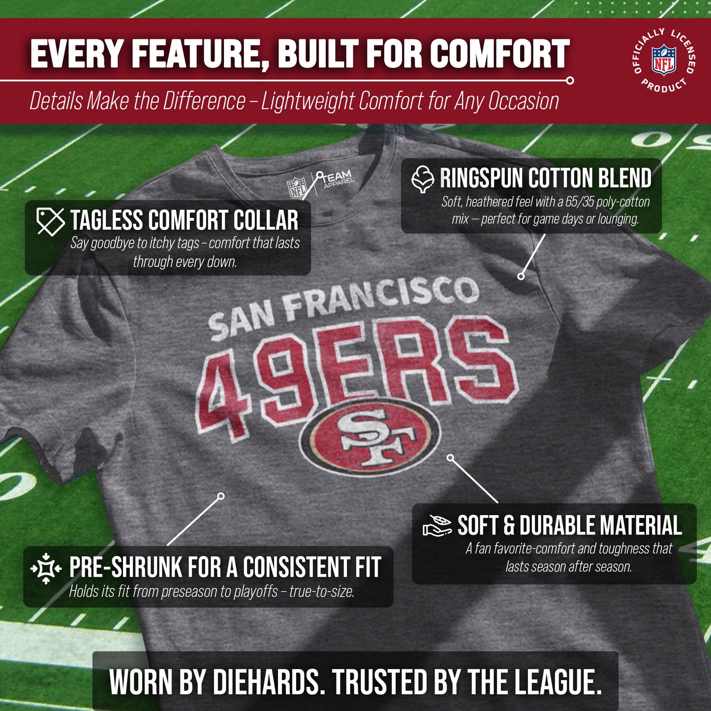 San Francisco 49ers NFL Starting Fresh Short Sleeve Heather T-Shirt - Sport Gray