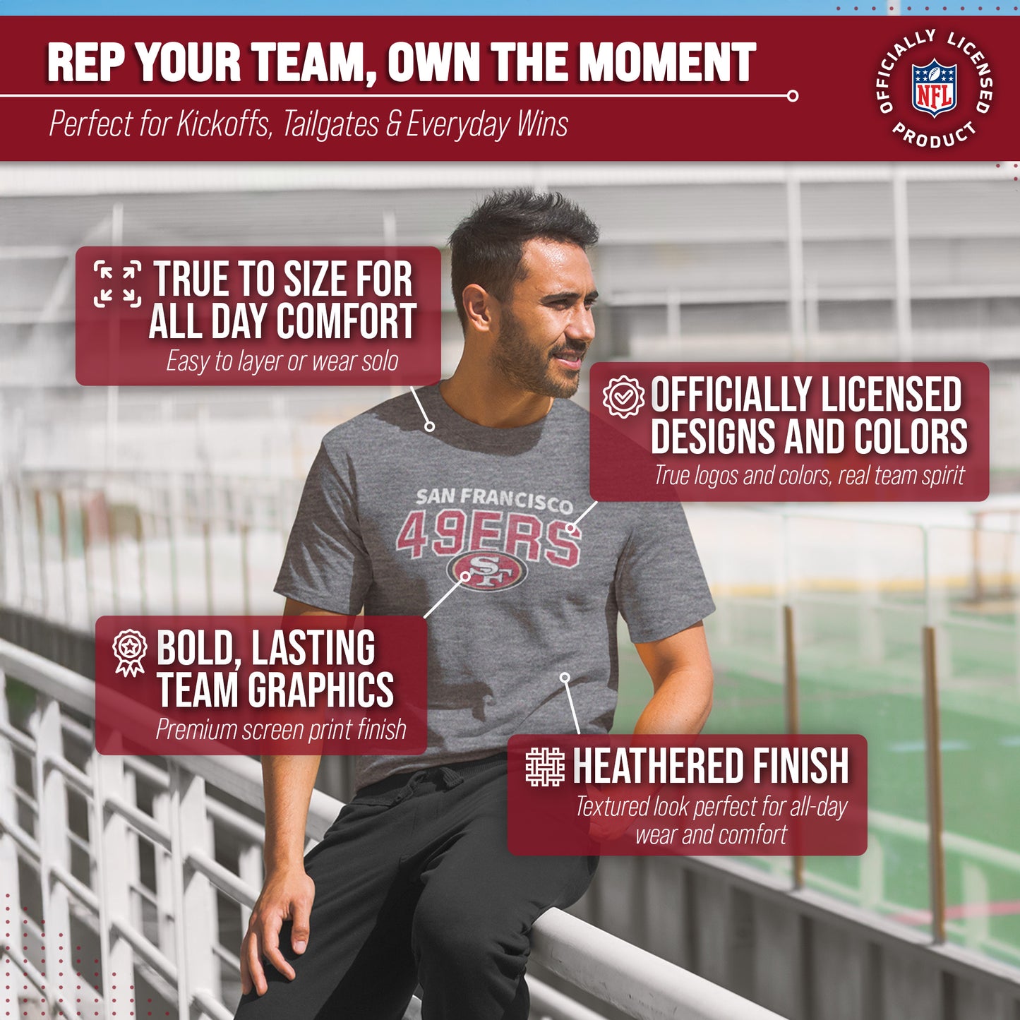 San Francisco 49ers NFL Starting Fresh Short Sleeve Heather T-Shirt - Sport Gray