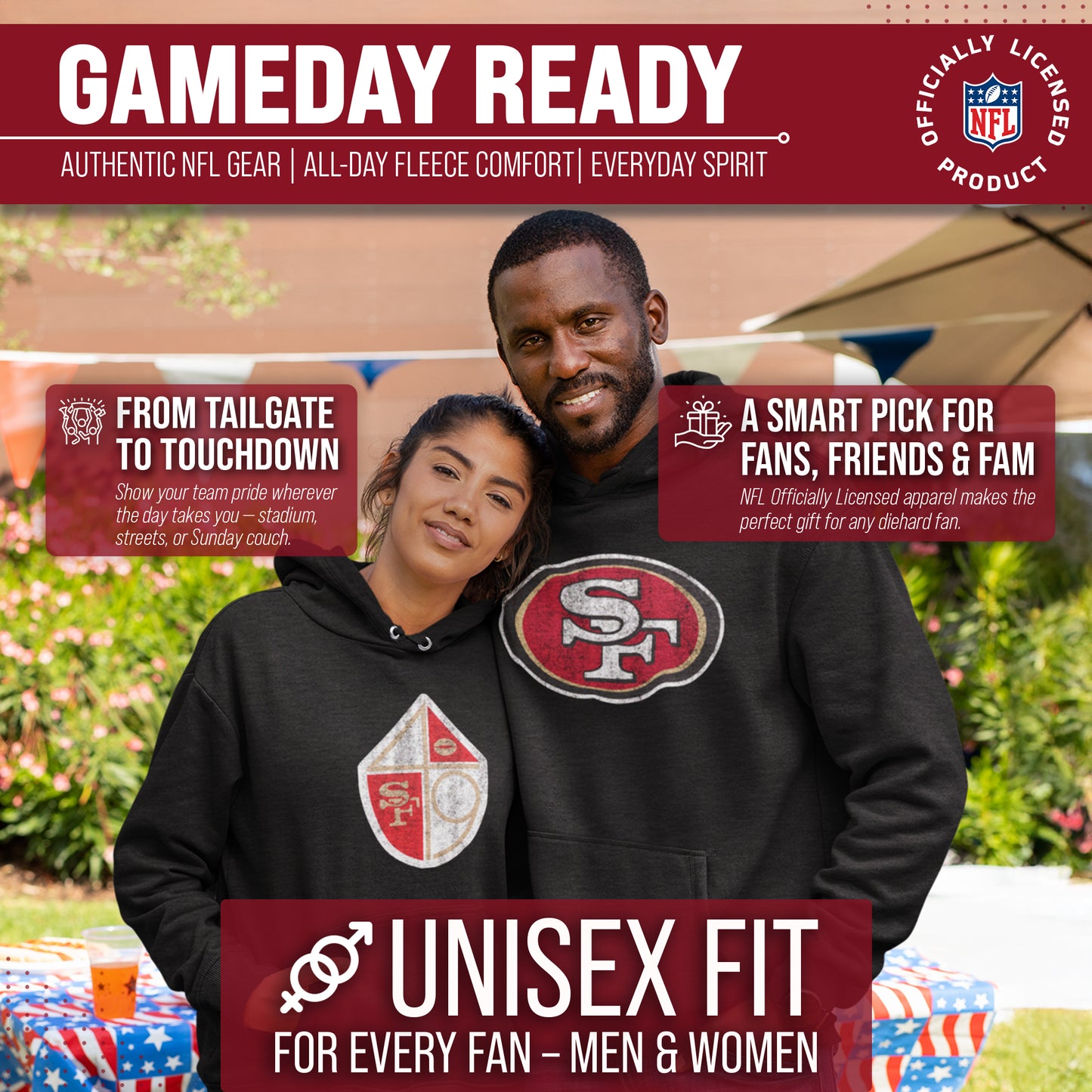 San Francisco 49ers NFL Adult Unisex Modern Throwback Ultra Soft Fleece Hooded Sweatshirt - Black