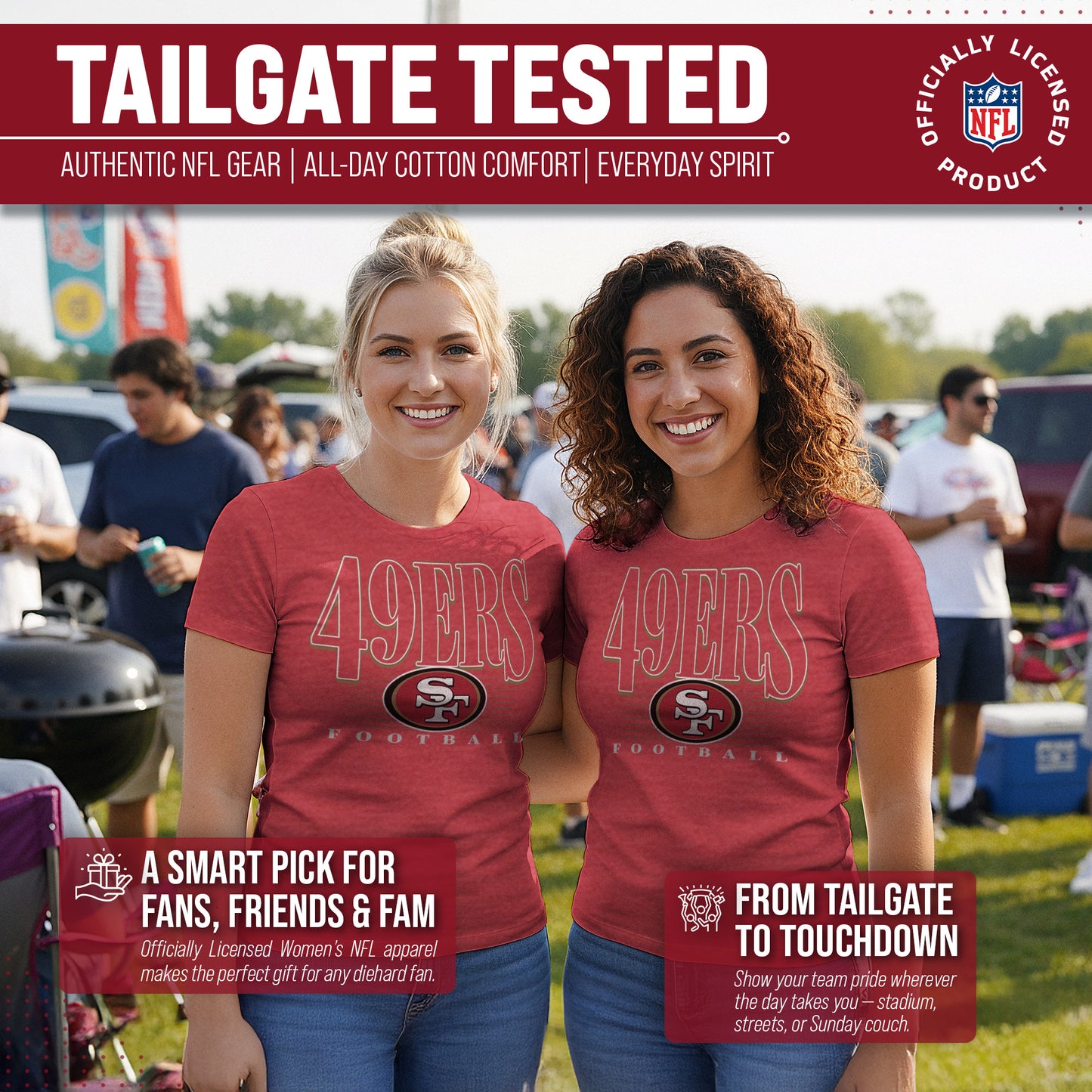 San Francisco 49ers NFL Womens Overtime Blueprint Tag-Less T-Shirt - Red