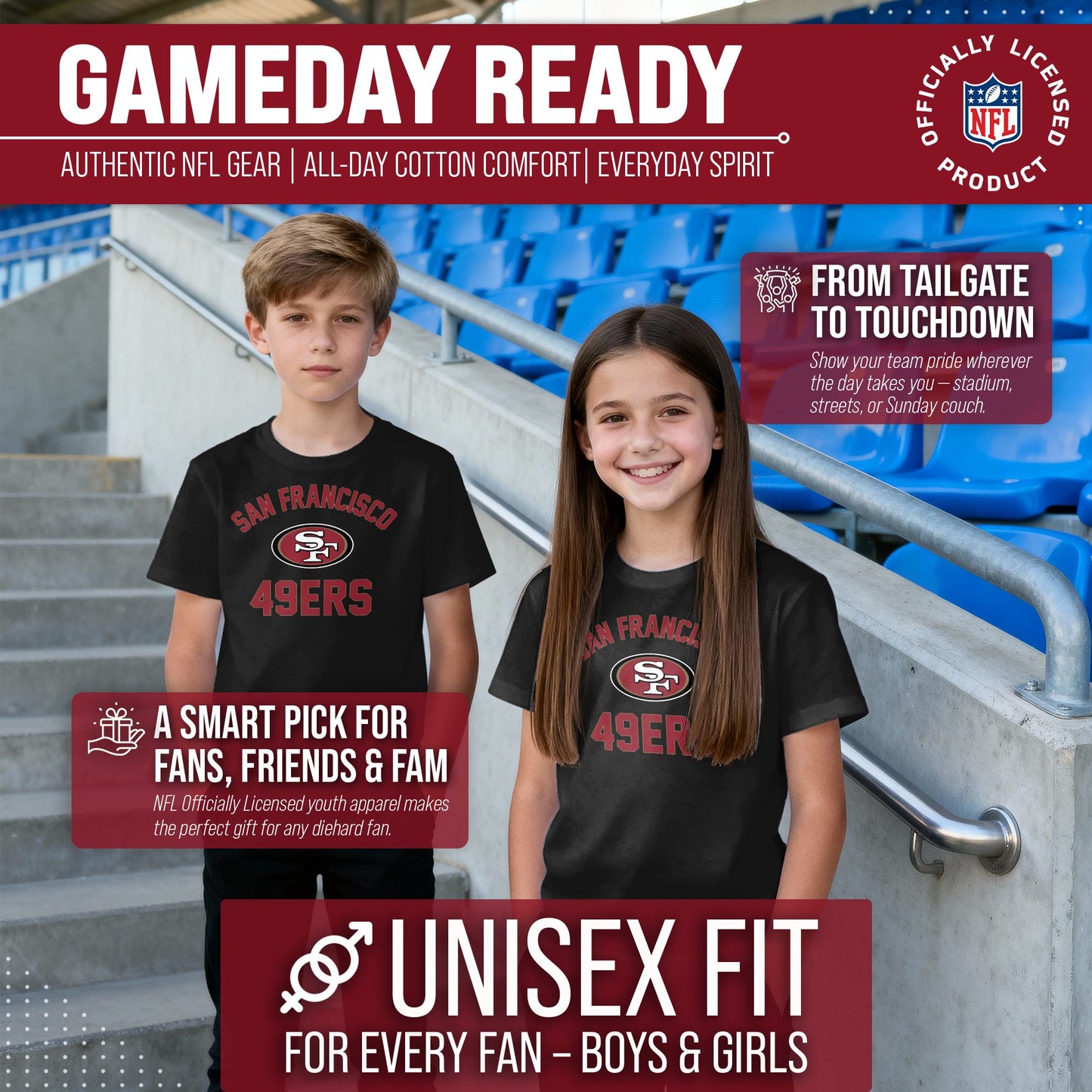 San Francisco 49ers NFL Youth Gameday Football T-Shirt - Black