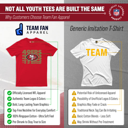 San Francisco 49ers NFL Youth Repeating Logo Football T-Shirt Unisex Tag Free Comfortable - Red