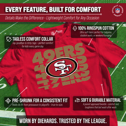 San Francisco 49ers NFL Youth Repeating Logo Football T-Shirt Unisex Tag Free Comfortable - Red