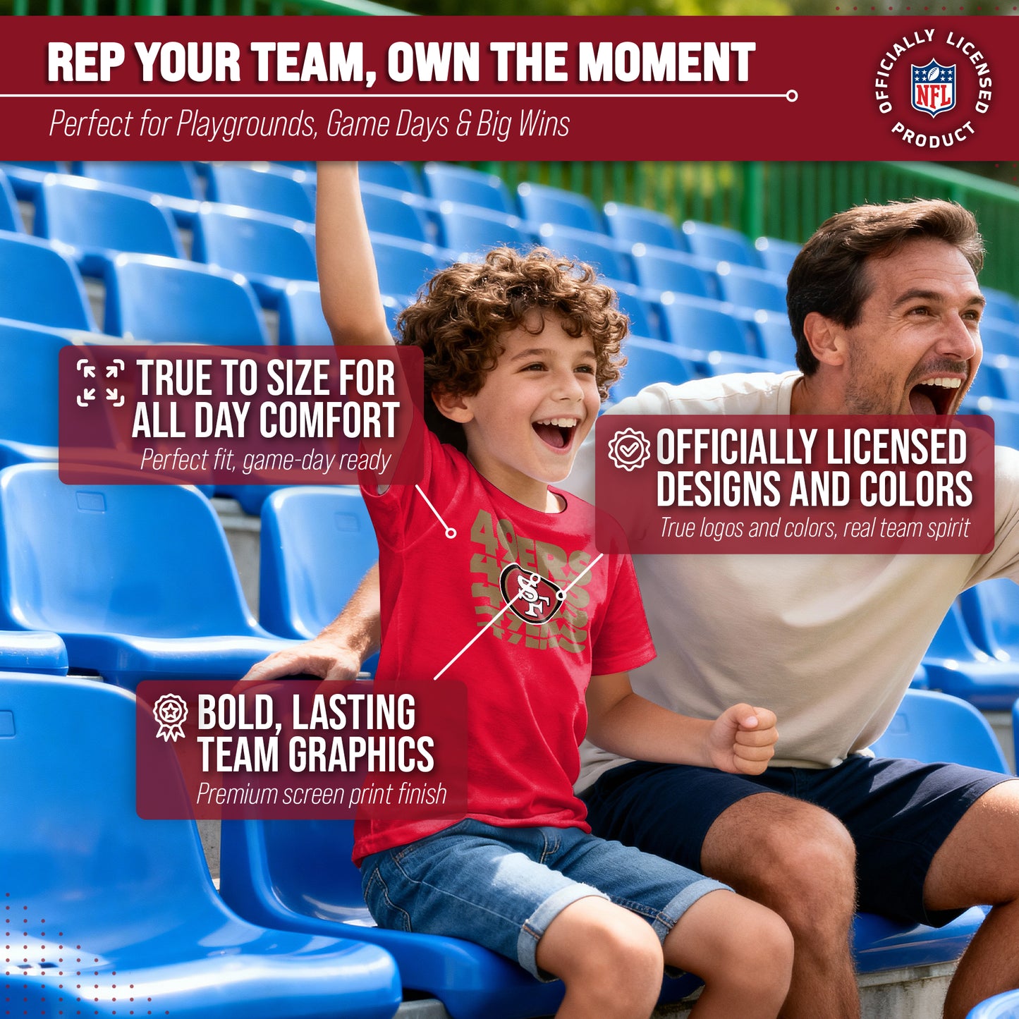 San Francisco 49ers NFL Youth Repeating Logo Football T-Shirt Unisex Tag Free Comfortable - Red