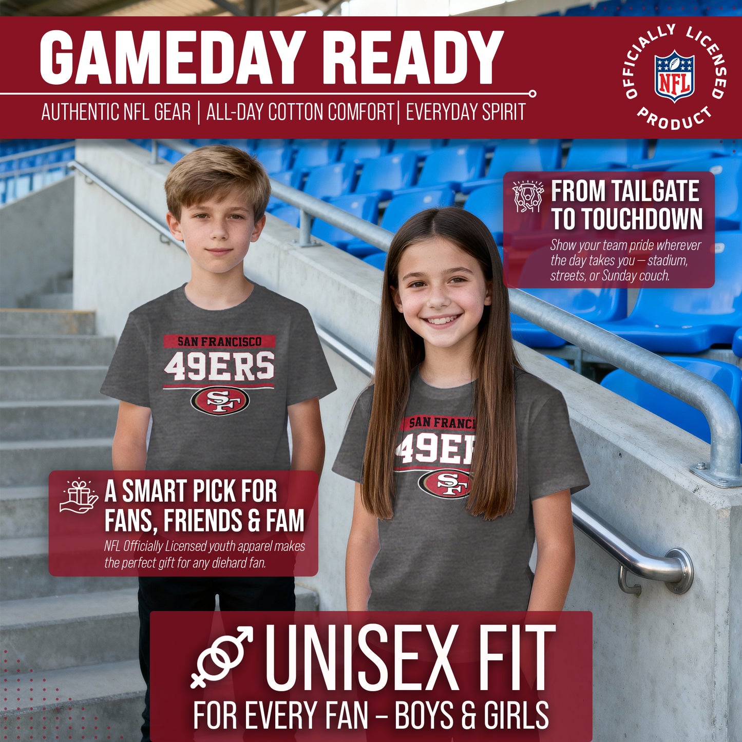 San Francisco 49ers NFL Youth Short Sleeve Charcoal T Shirt - Charcoal