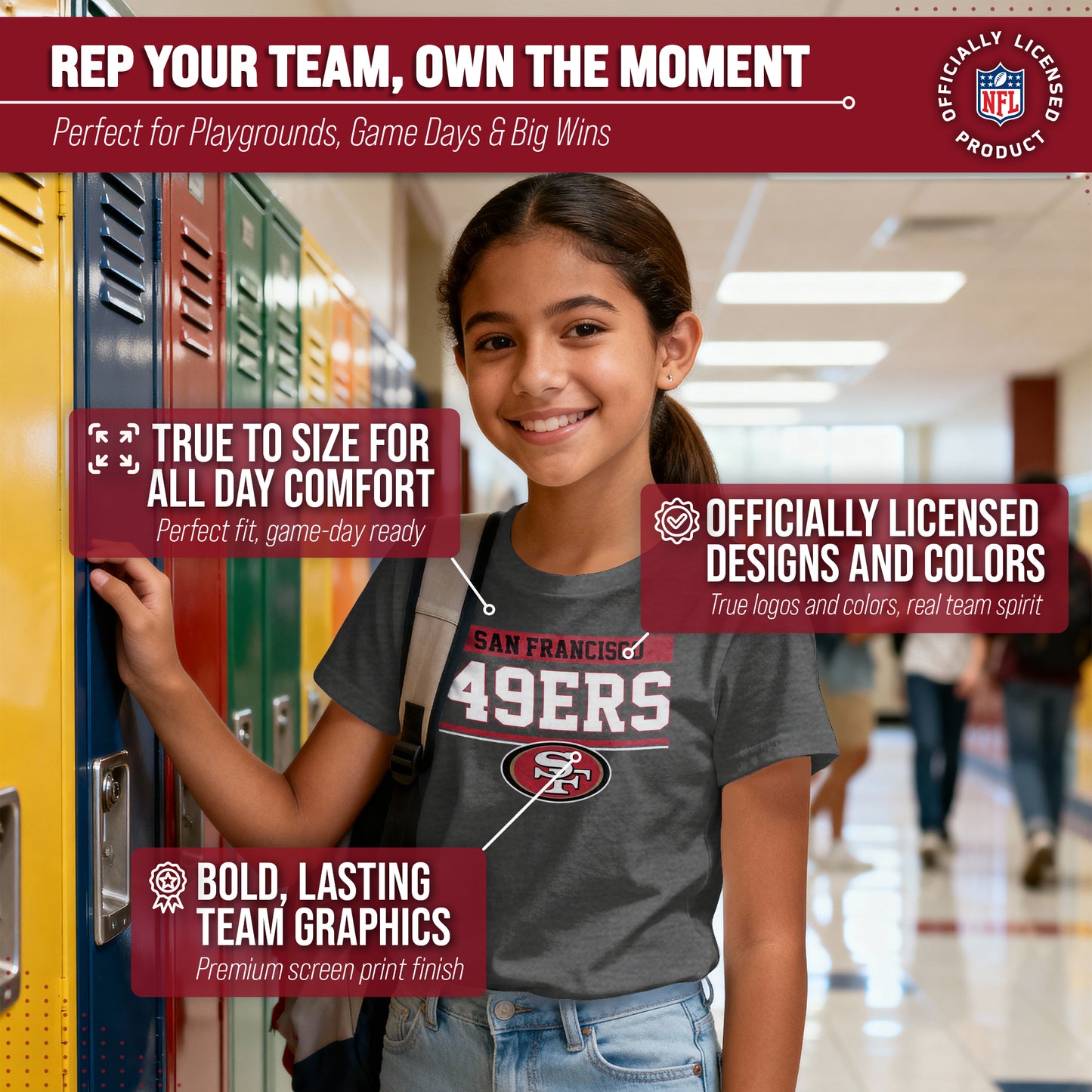 San Francisco 49ers NFL Youth Short Sleeve Charcoal T Shirt - Charcoal