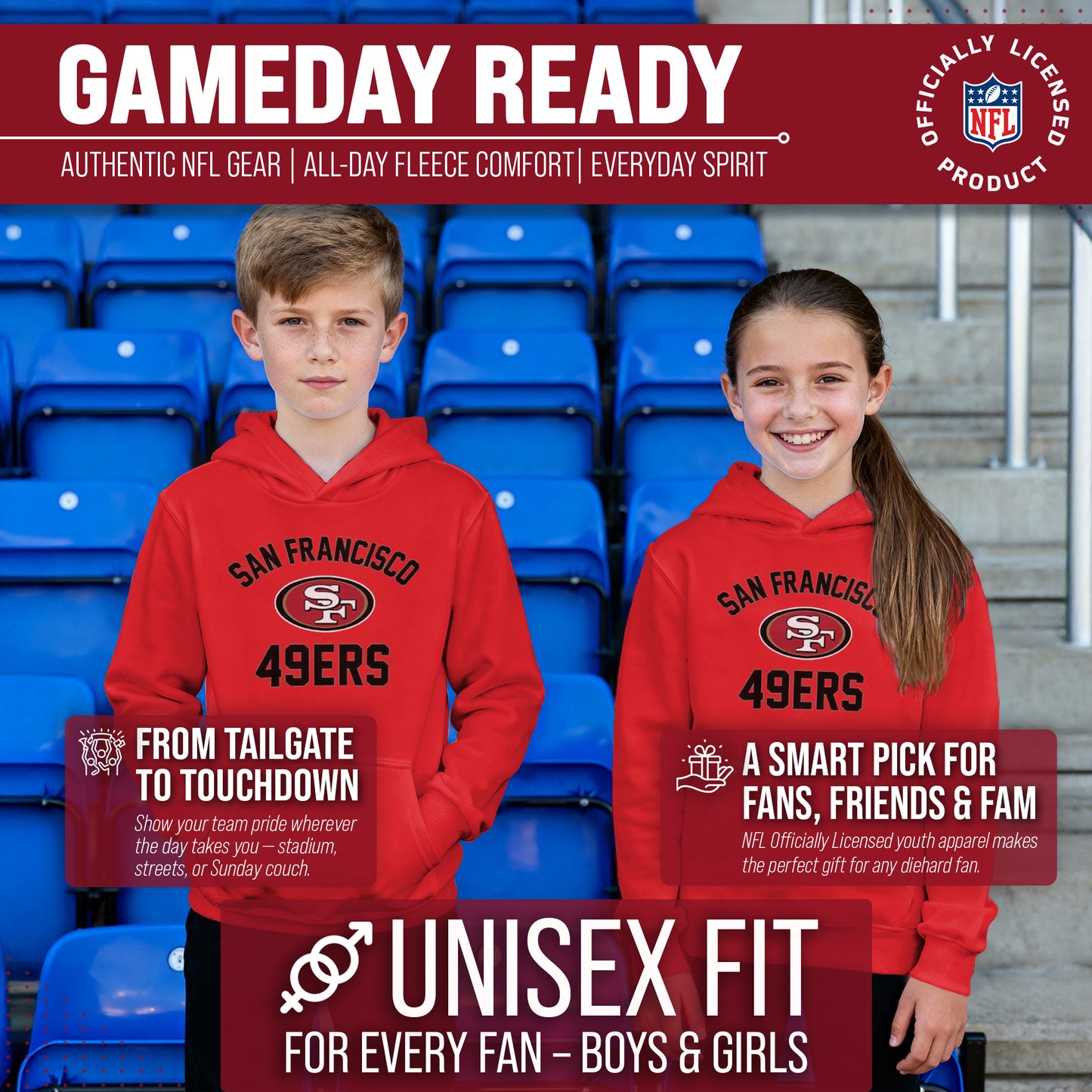 San Francisco 49ers NFL Youth Gameday Hooded Sweatshirt - Red