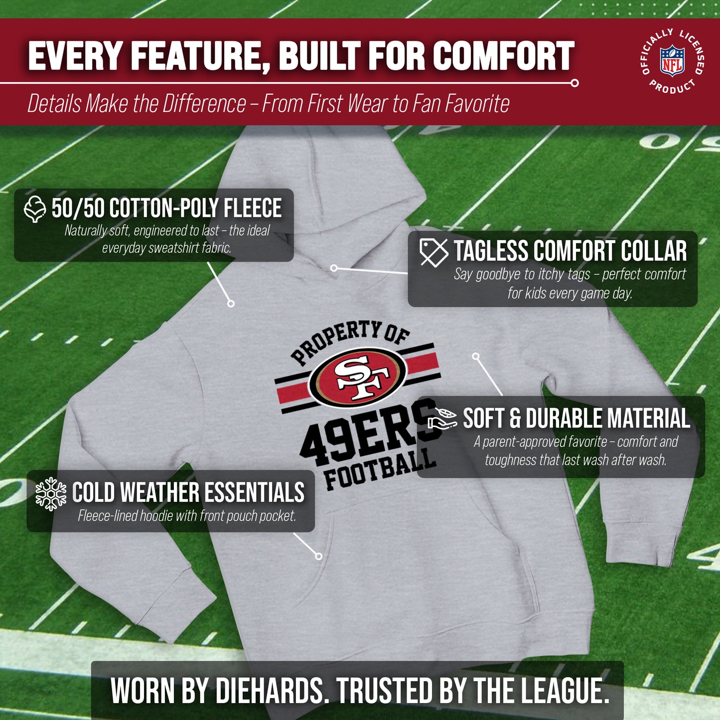 San Francisco 49ers NFL Youth Property Of Hooded Sweatshirt - Sport Gray