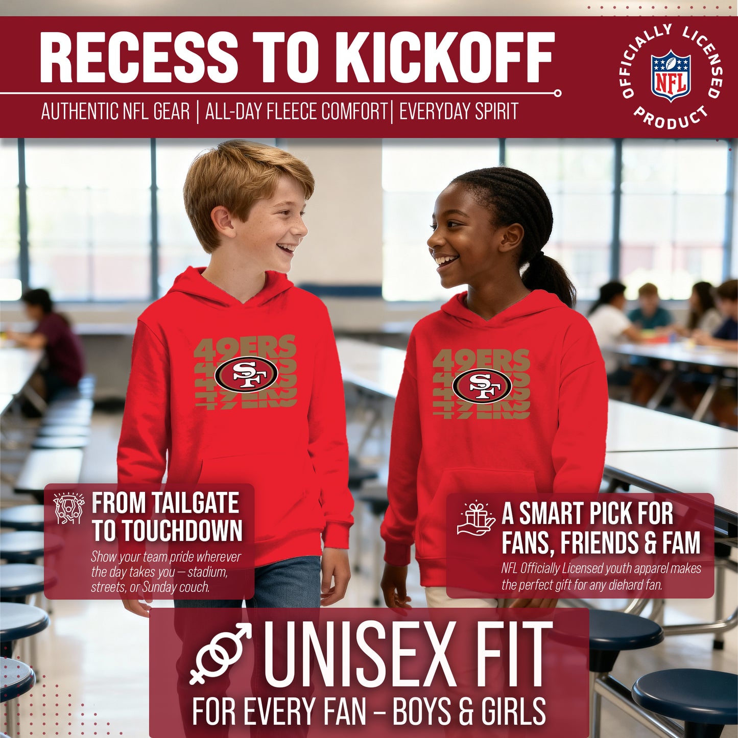 San Francisco 49ers NFL Youth Repeating Logo Football Fleece Hooded Sweatshirt - Red