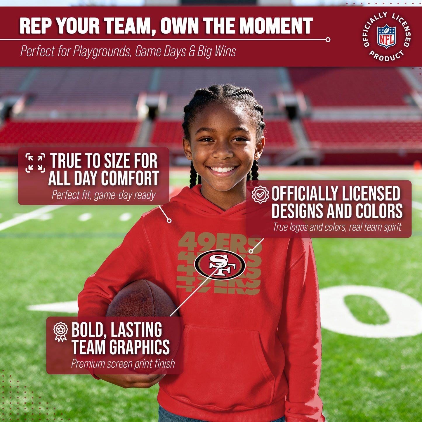 San Francisco 49ers NFL Youth Repeating Logo Football Fleece Hooded Sweatshirt - Red