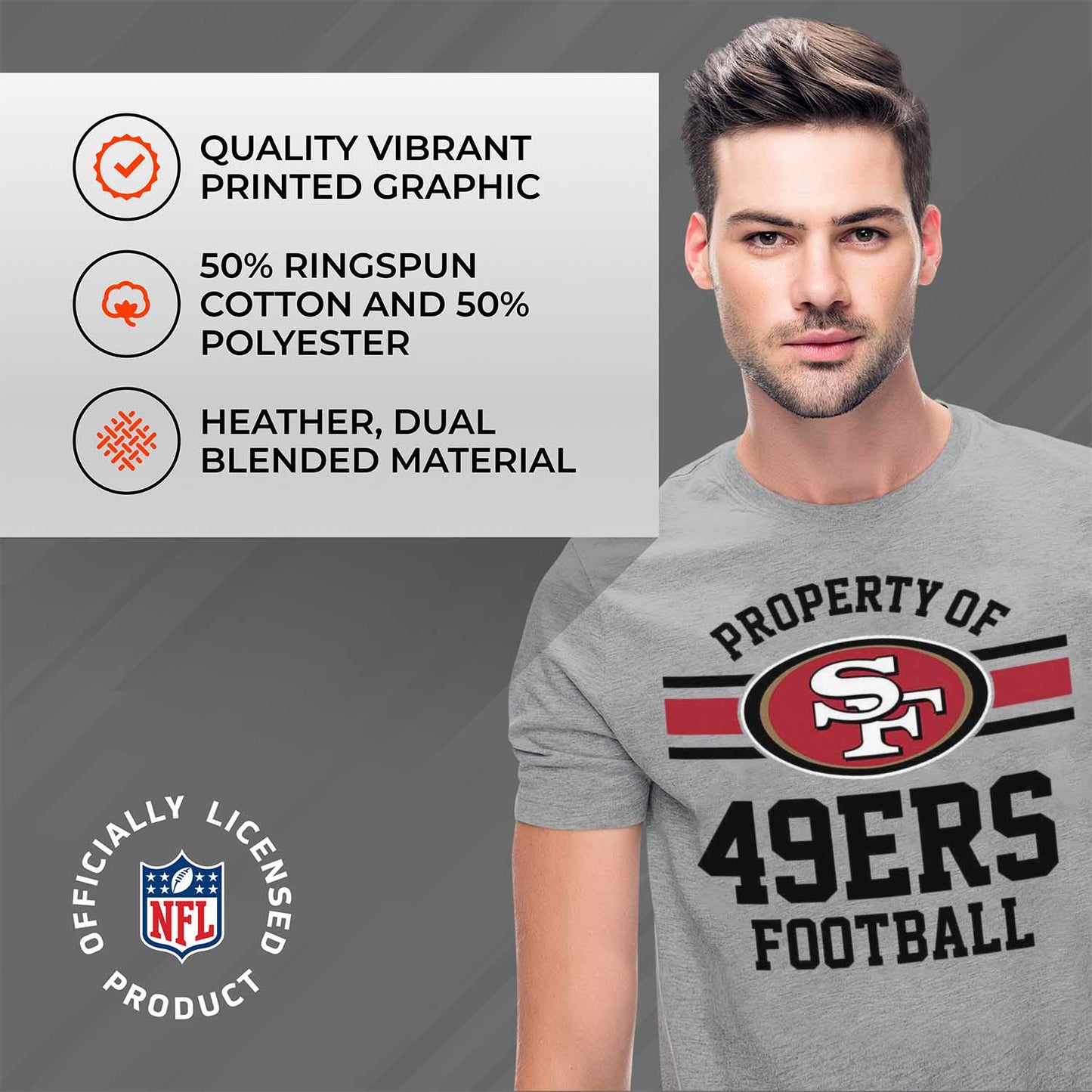San Francisco 49ers NFL Adult Property Of T-Shirt - Sport Gray