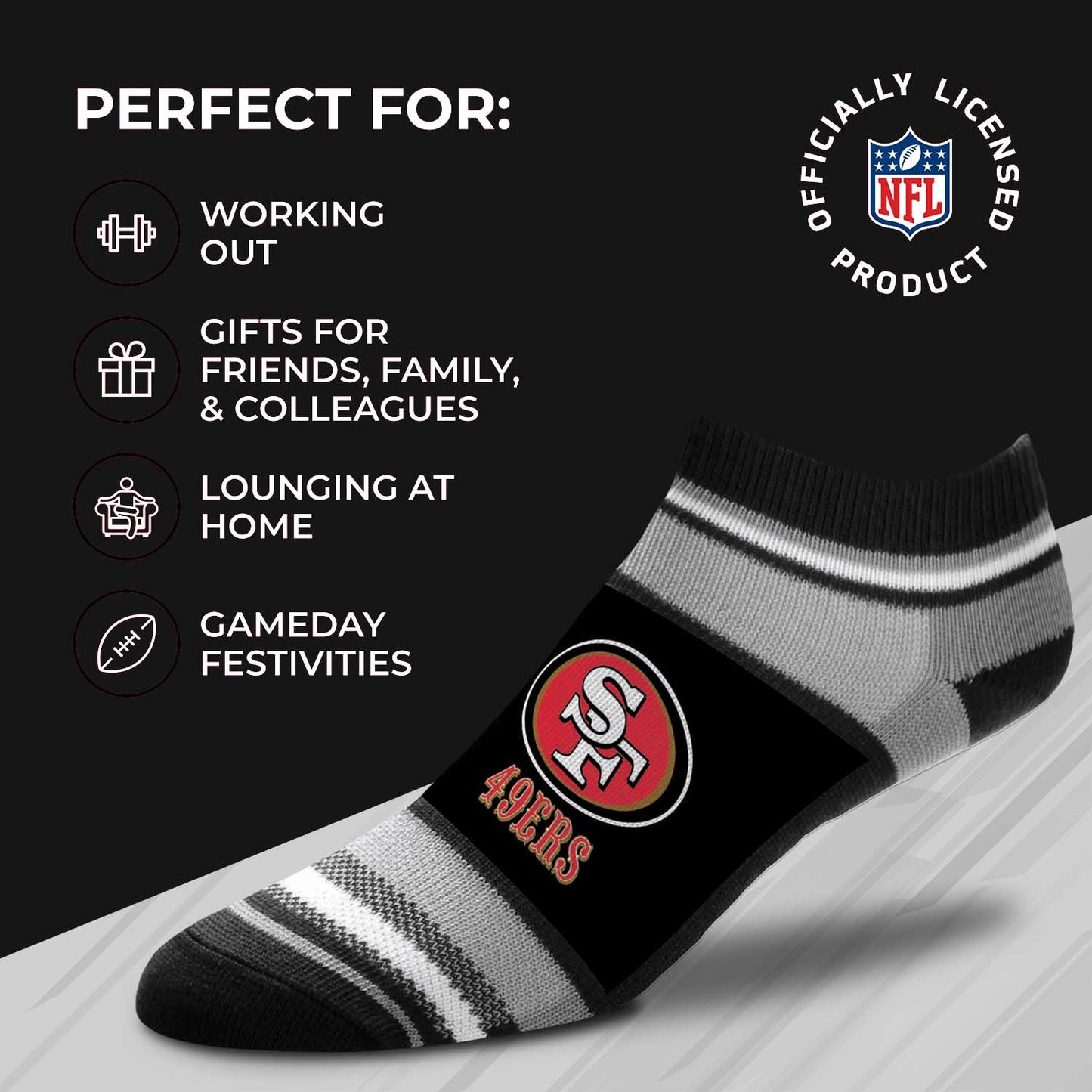 San Francisco 49ers NFL Adult Marquis Addition No Show Socks - Black