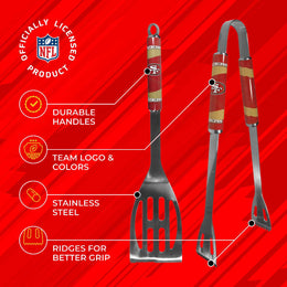 San Francisco 49ers NFL Two Piece Grilling Tools Set with 2 Magnet Chip Clips - Chrome