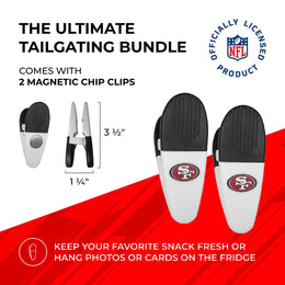 San Francisco 49ers NFL Two Piece Grilling Tools Set with 2 Magnet Chip Clips - Chrome