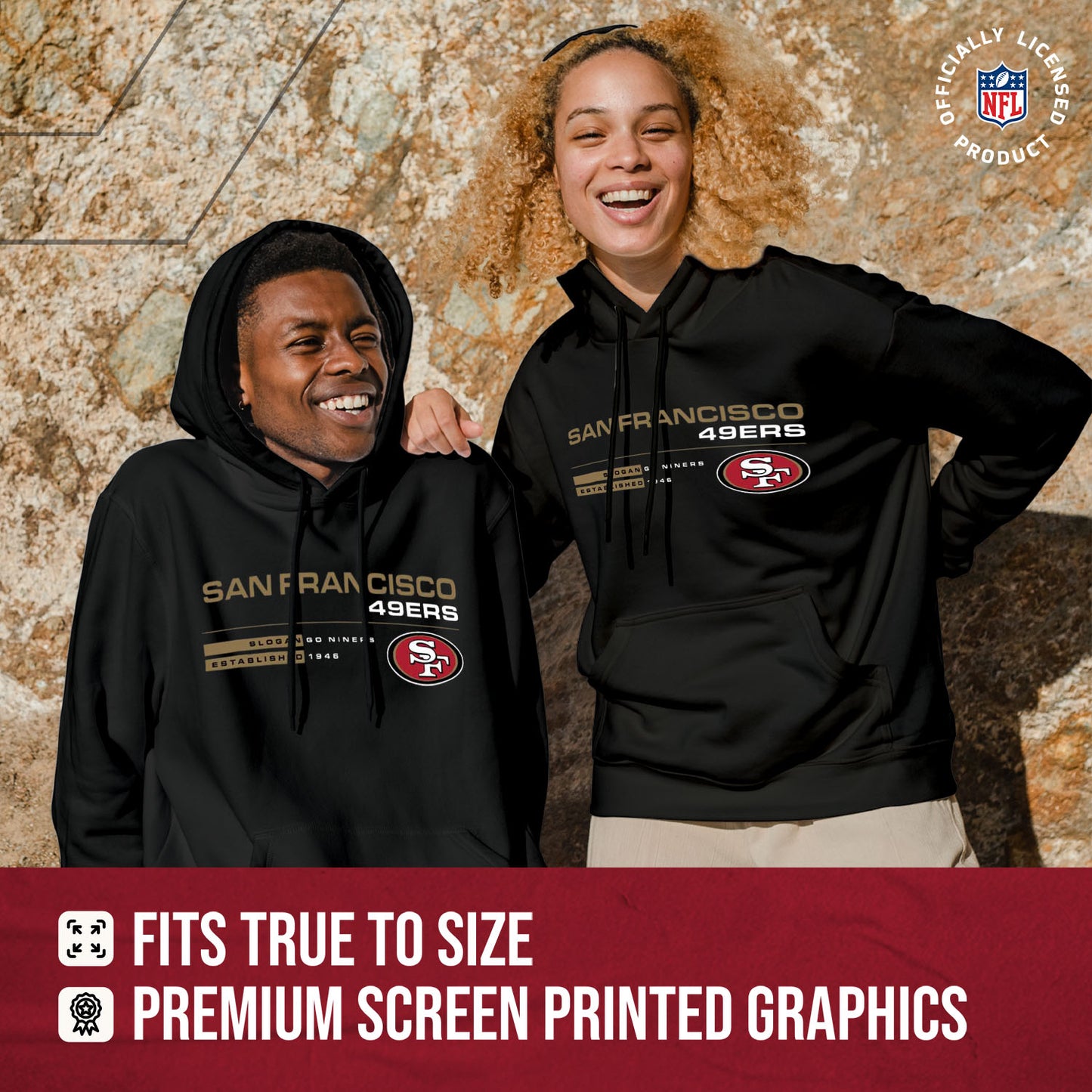 San Francisco 49ers Adult NFL Speed Stat Sheet Fleece Hooded Sweatshirt - Black
