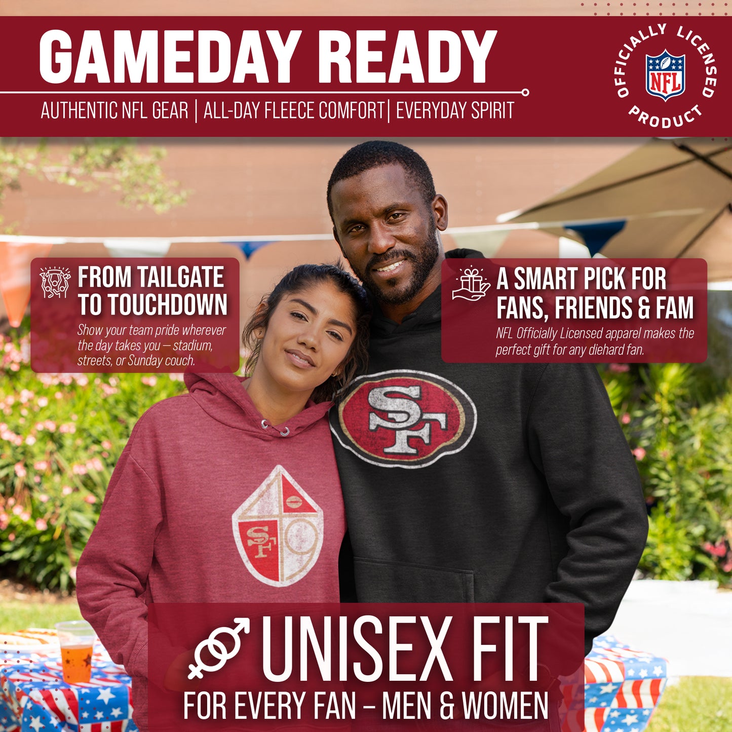 San Francisco 49ers NFL Adult Unisex Modern Throwback Ultra Soft Fleece Hooded Sweatshirt - Red