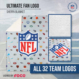 NFL  Ultimate Football Fan All Team Logo Sherpa Blanket - Team Color