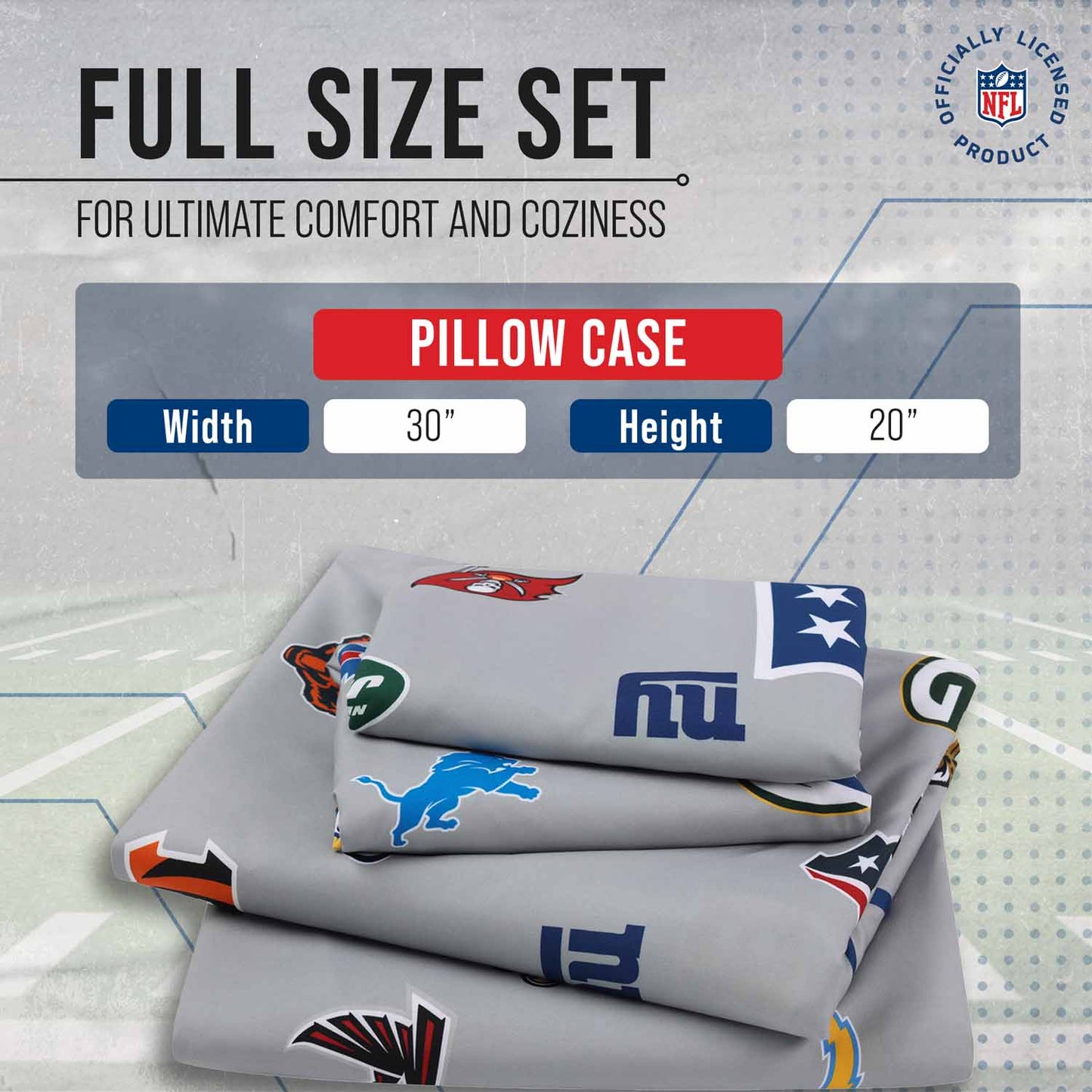 NFL  Repeating Team Logo Pillowcase 2 Pack- Standard Size -Officially Licensed Bedding- Football Pride! - Team Color